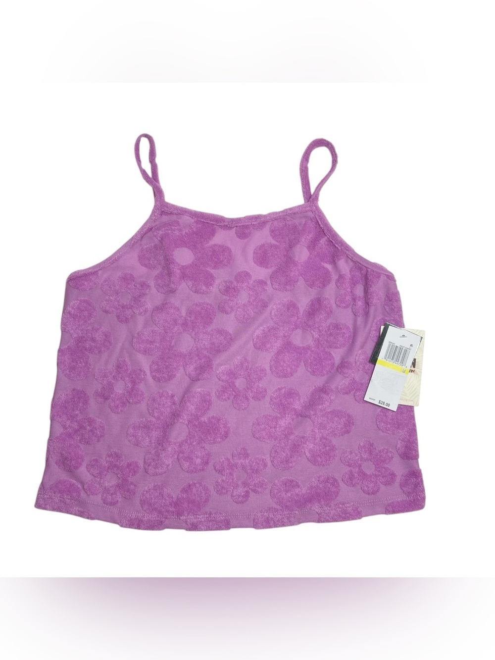 Miken Swim Cropped Velour Tank Top Swim Cover Up Violet Sunset Floral Medium New